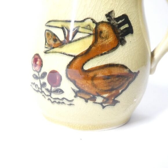 Pelican Creamer w/ Cat Handle Vintage Surrealist Japan Ceramic Cream Pitcher - Picture 2 of 8